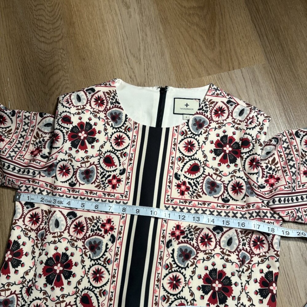 Tuckernuck Patchwork Floral Mini Jamie Dress size S small bell sleeve stripe - Picture 10 of 11